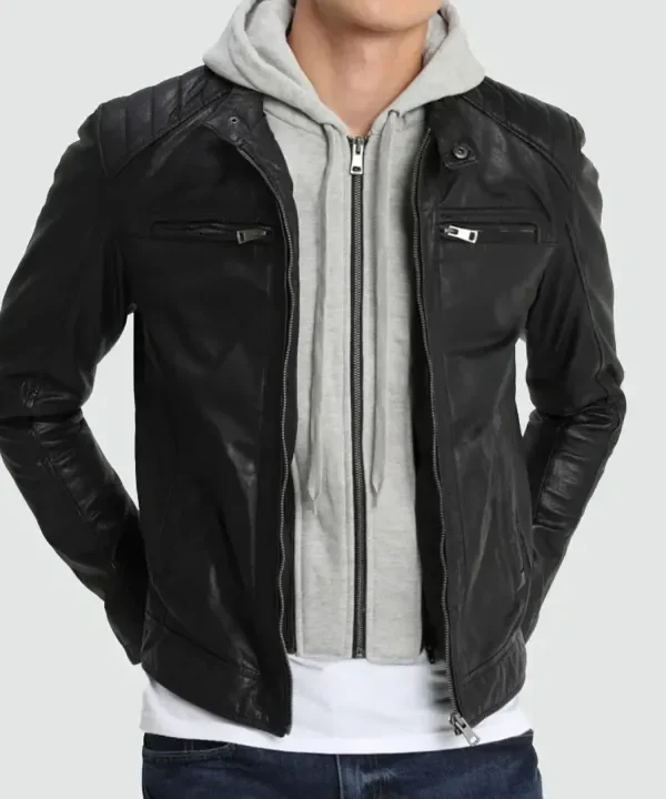 Mens Hooded Leather jacket