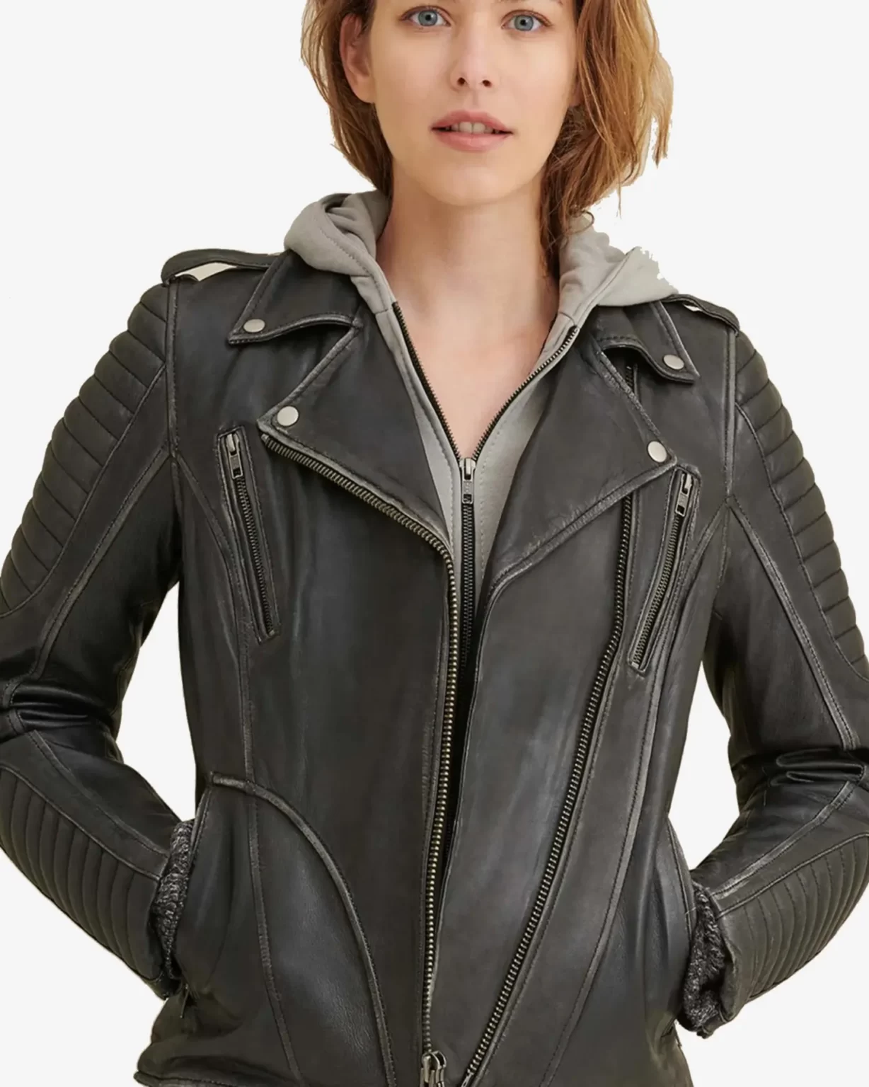 Biker Quilted Shoulder Leather Jacket