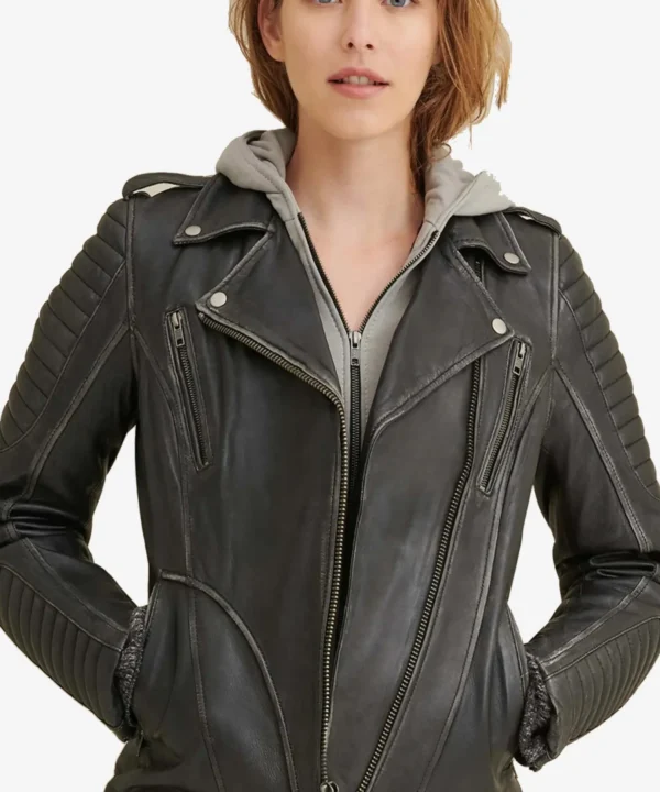 Biker Quilted Shoulder Leather Jacket