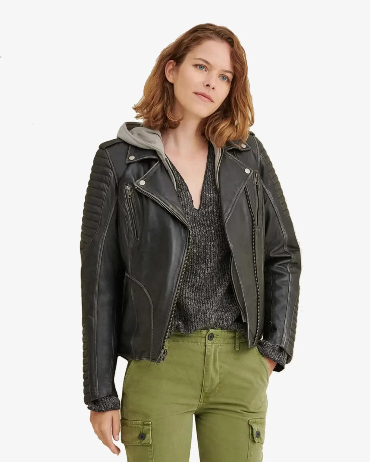 Biker Quilted Shoulder Leather Jacket