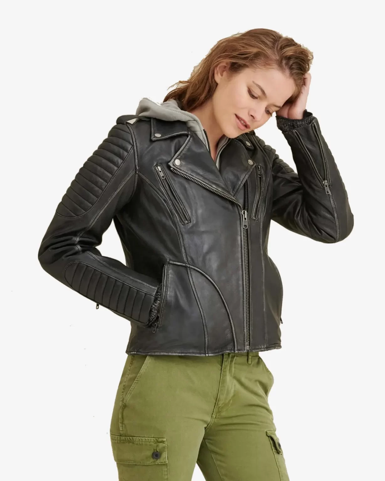 Biker Quilted Shoulder Leather Jacket1