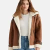 Brown Real Shearling Aviator Women Leather Jacket