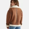 Brown Real Shearling Aviator Women Leather Jacket