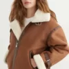 Brown Real Shearling Aviator Women Leather Jacket