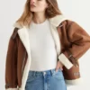 Brown Real Shearling Aviator Women Leather Jacket