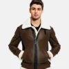 Brown Shearling Leather Jacket For Men Leather