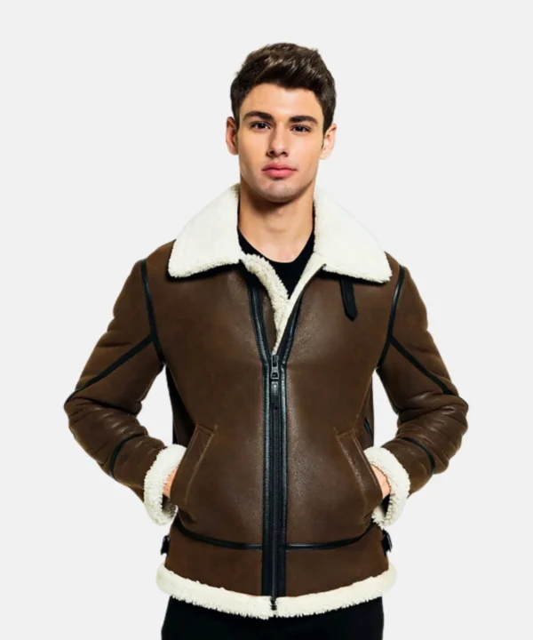 Brown Shearling Leather Jacket For Men Leather