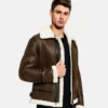 Brown Shearling Leather Jacket For Men Leather