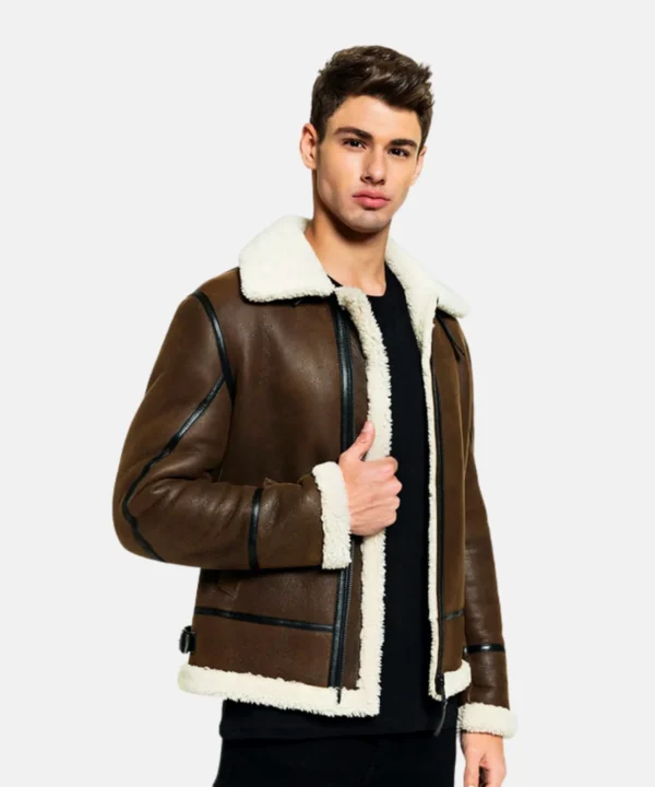 Brown Shearling Leather Jacket For Men Leather