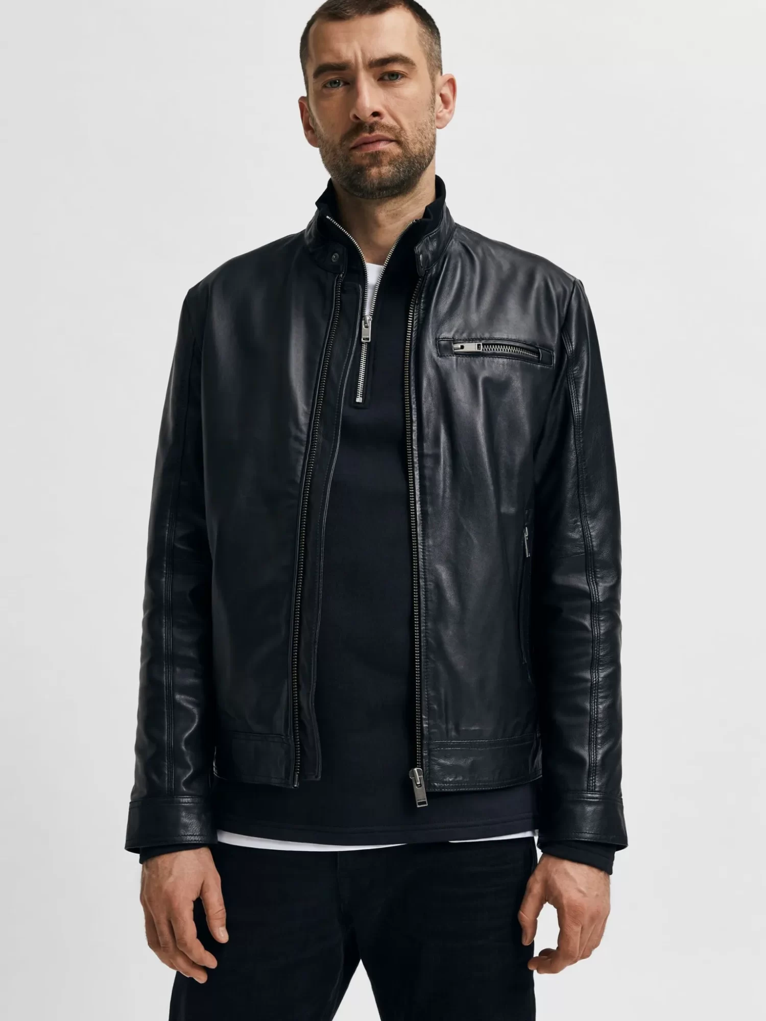 Cafe Racer Black Leather Jacket