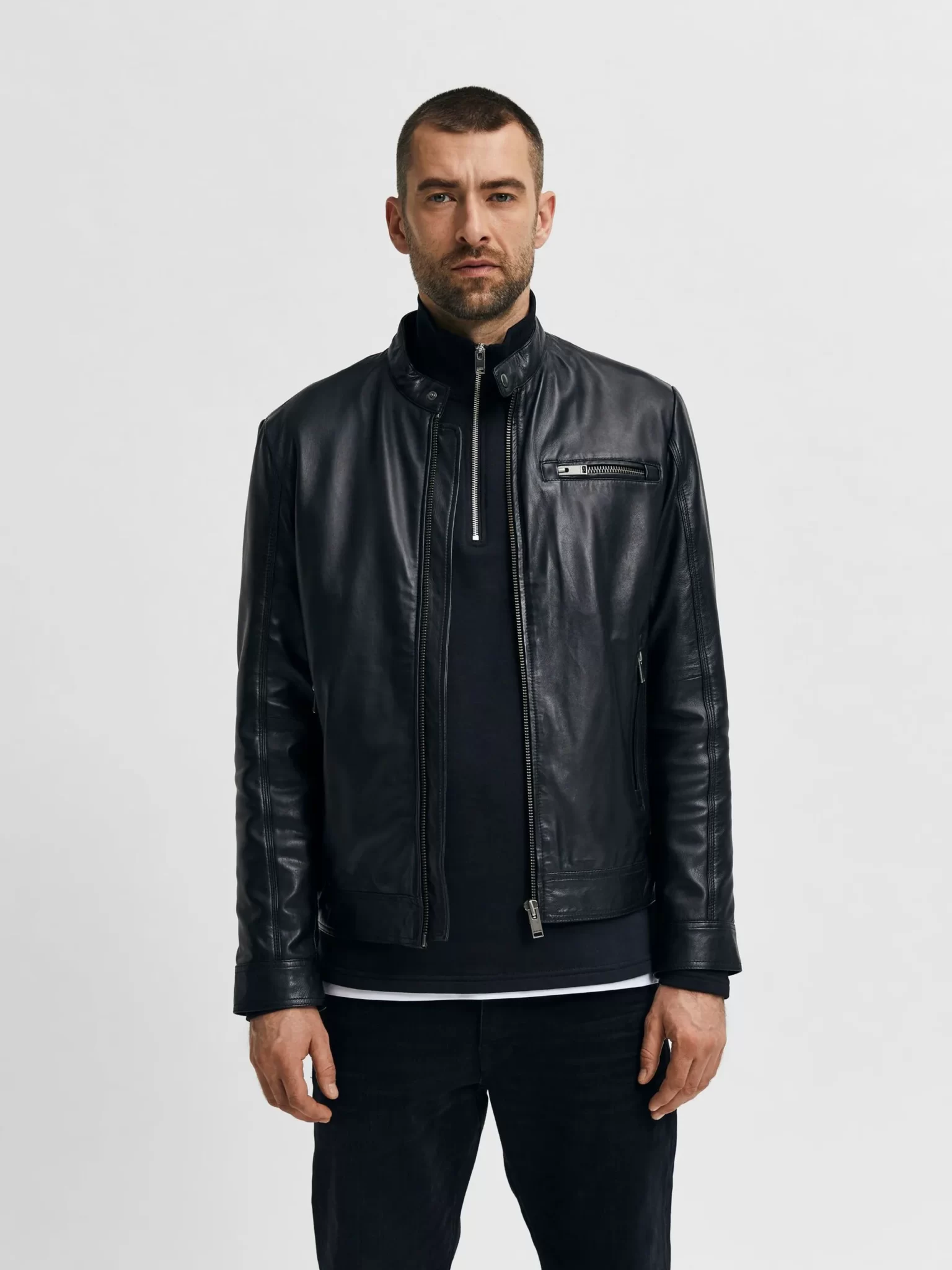 Cafe Racer Black Leather Jacket