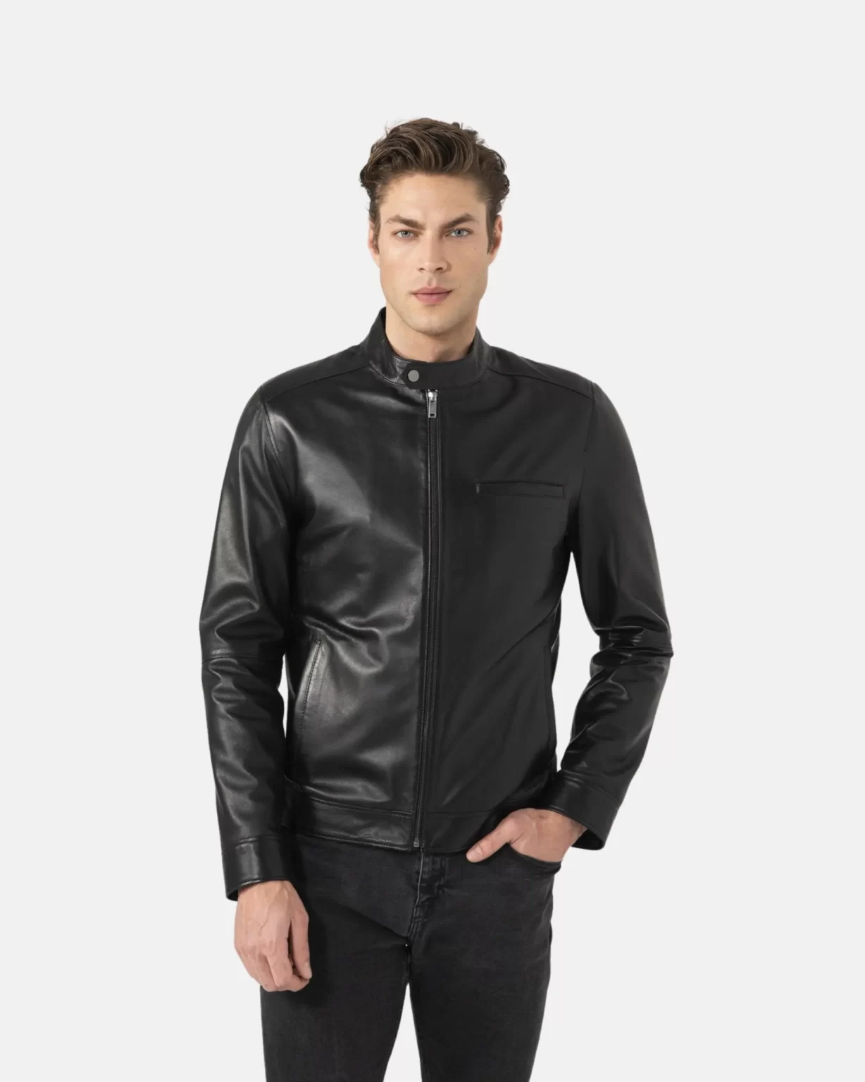 Classic Mens Easy Fit Cafe Racer Leather Jacket