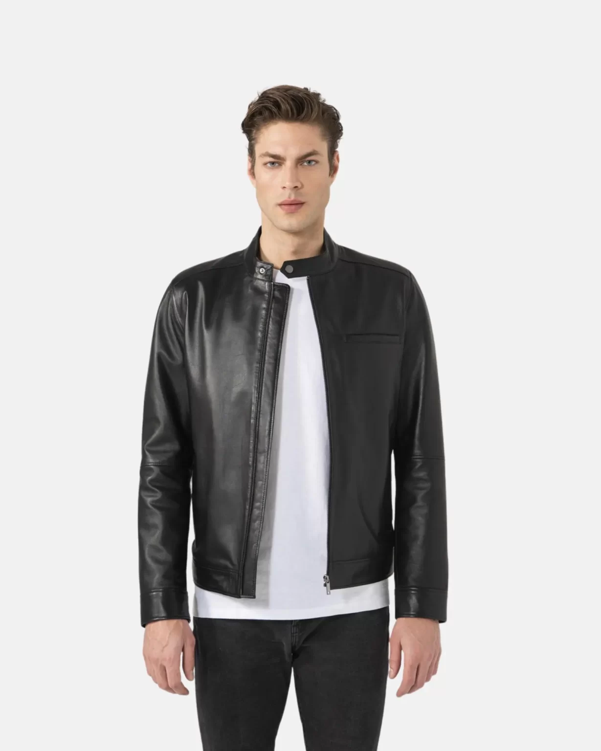 Classic Mens Easy Fit Cafe Racer Leather Jacket