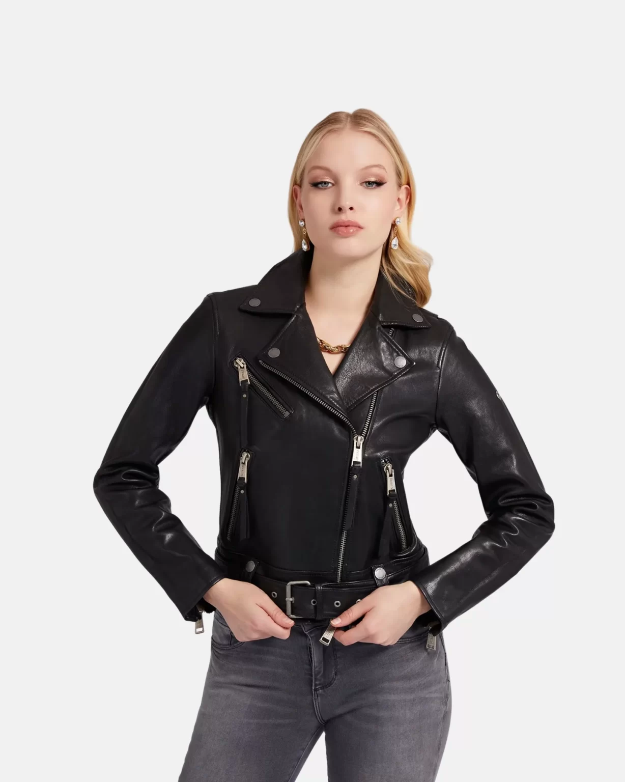 Emma Dark Black Racer Jacket For Women