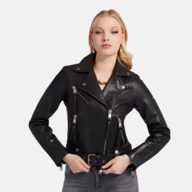 Emma Dark Black Racer Jacket For Women