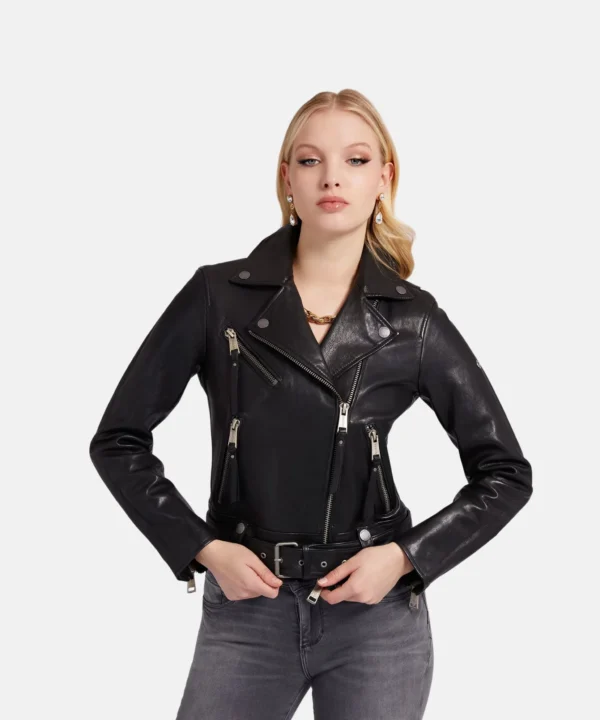 Emma Dark Black Racer Jacket For Women