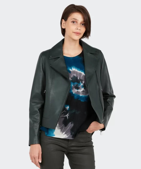 Evergreen Edge Biker Leather Jacket