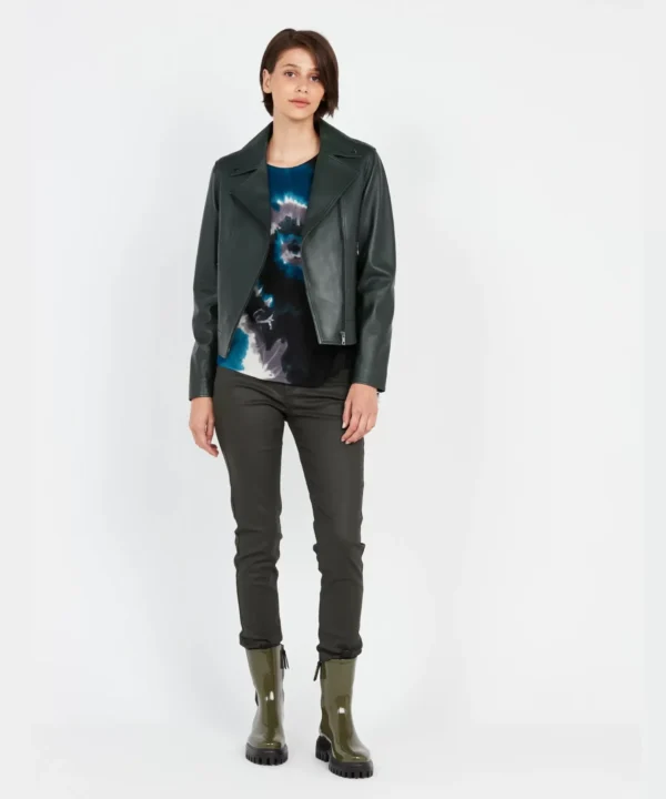 Evergreen Edge Biker Leather Jacket