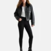 Faux Shearling Leather Bomber Jacket Women