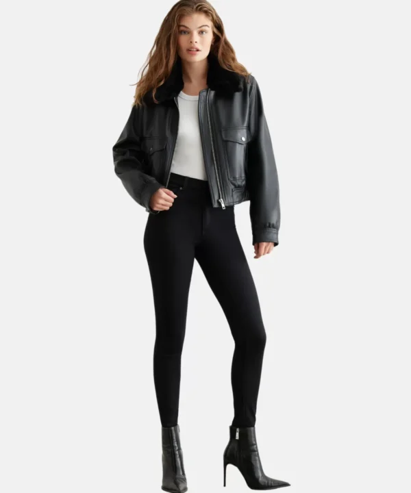 Faux Shearling Leather Bomber Jacket Women