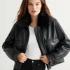 Faux Shearling Leather Bomber Jacket Women