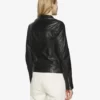 Khole Womens Black Leather Racer Jacket