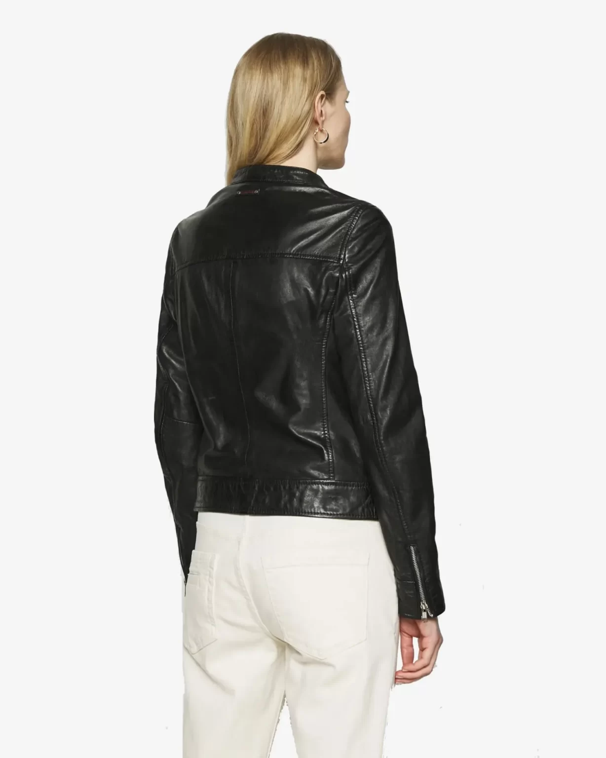 Khole Womens Black Leather Racer Jacket