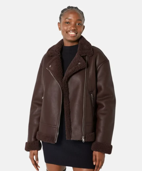 Leather Genuine Shearling Aviator Jacket for Women