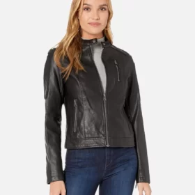 Vintage Leather Moto Racer Black Leather Jacket For Women