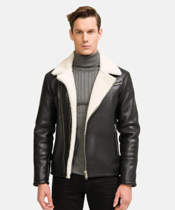 Leather Shearling Men black Jacket