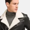 Leather Shearling Men black Jacket