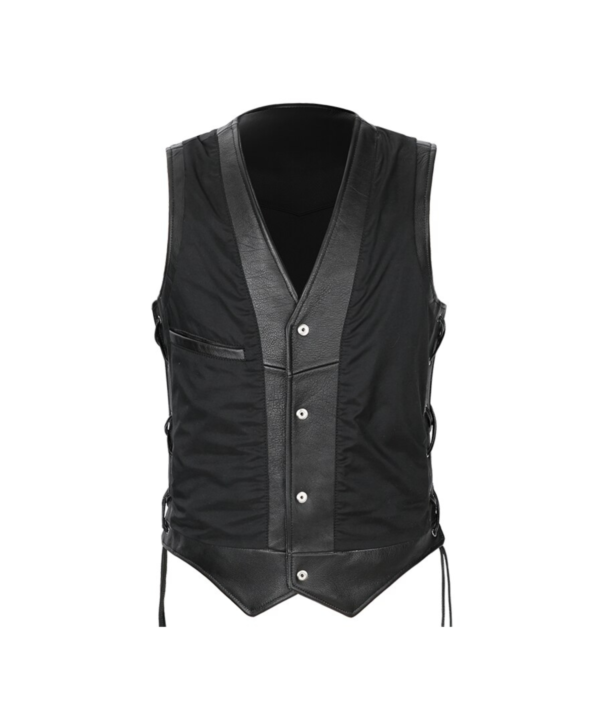 Mens Leather Moto Black Vest