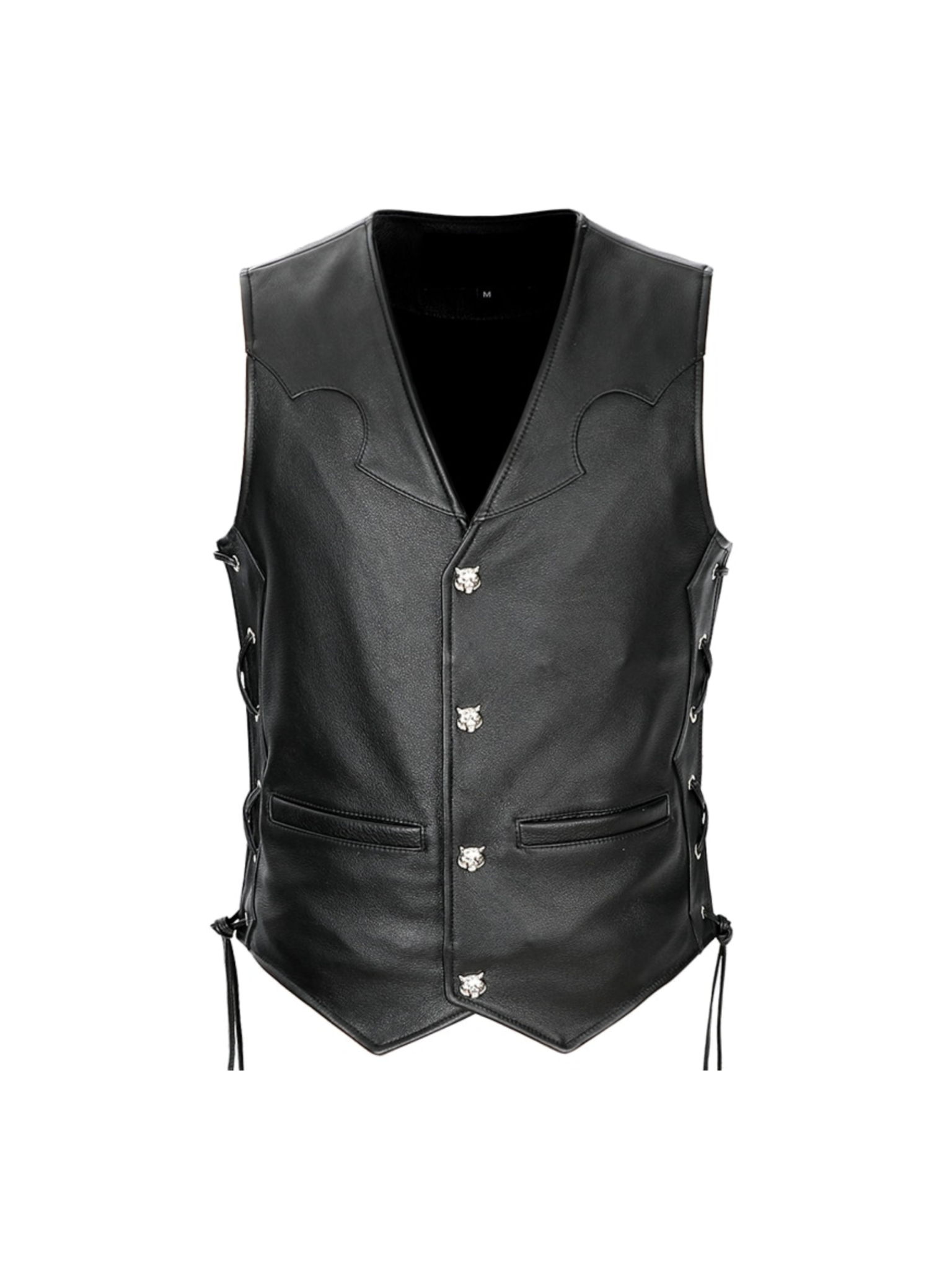 Mens Leather Moto Black Vest