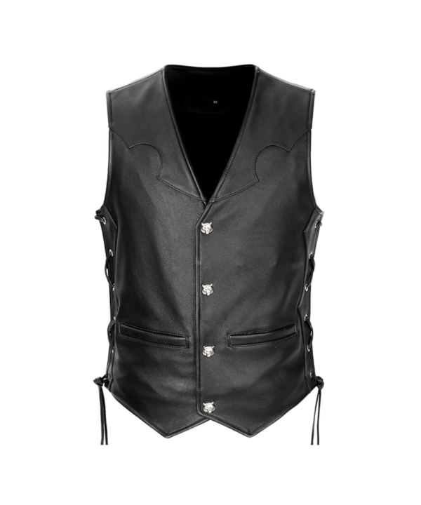 Mens Leather Moto Black Vest