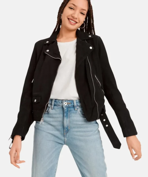 Women’s Rich Black Suede Biker Style Jacket