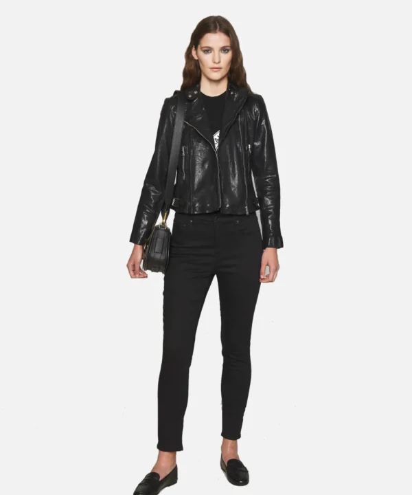 Lena Womens Jet Black Biker Leather Jacket