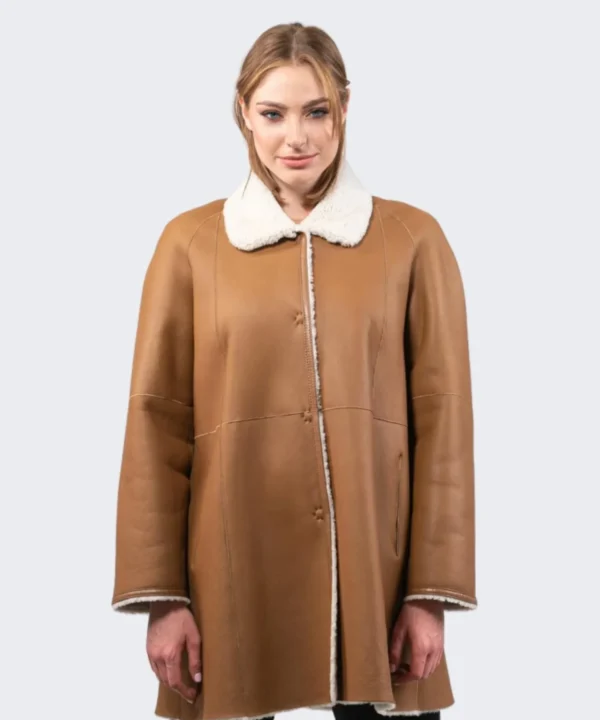 Long Woolen Shearling Leather Coat