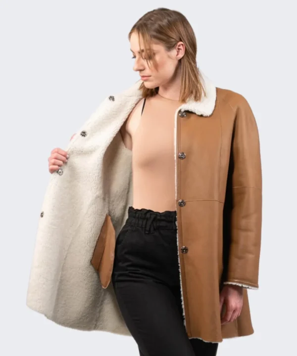 Long Woolen Shearling Leather Coat