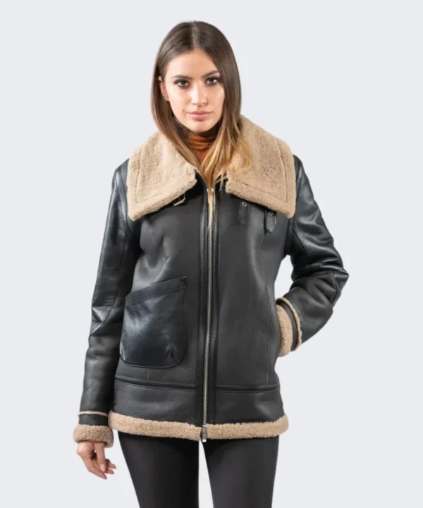 Maya Sheepskin Black Shearling Leather Jacket