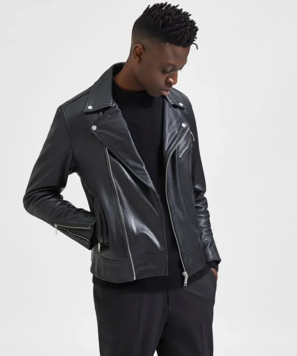 Men Black Leather Biker Jacket