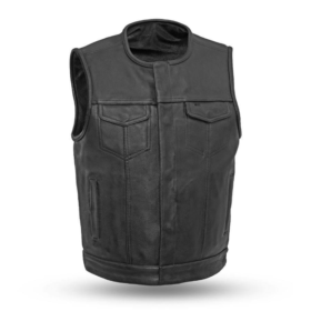 Slim Fit Black Trucker Style Leather Vest For Men