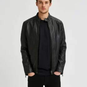 Men’s Cafe Racer Black Leather Jacket