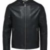 Mens Black Cafe Racer Biker Leather Jacket Leather