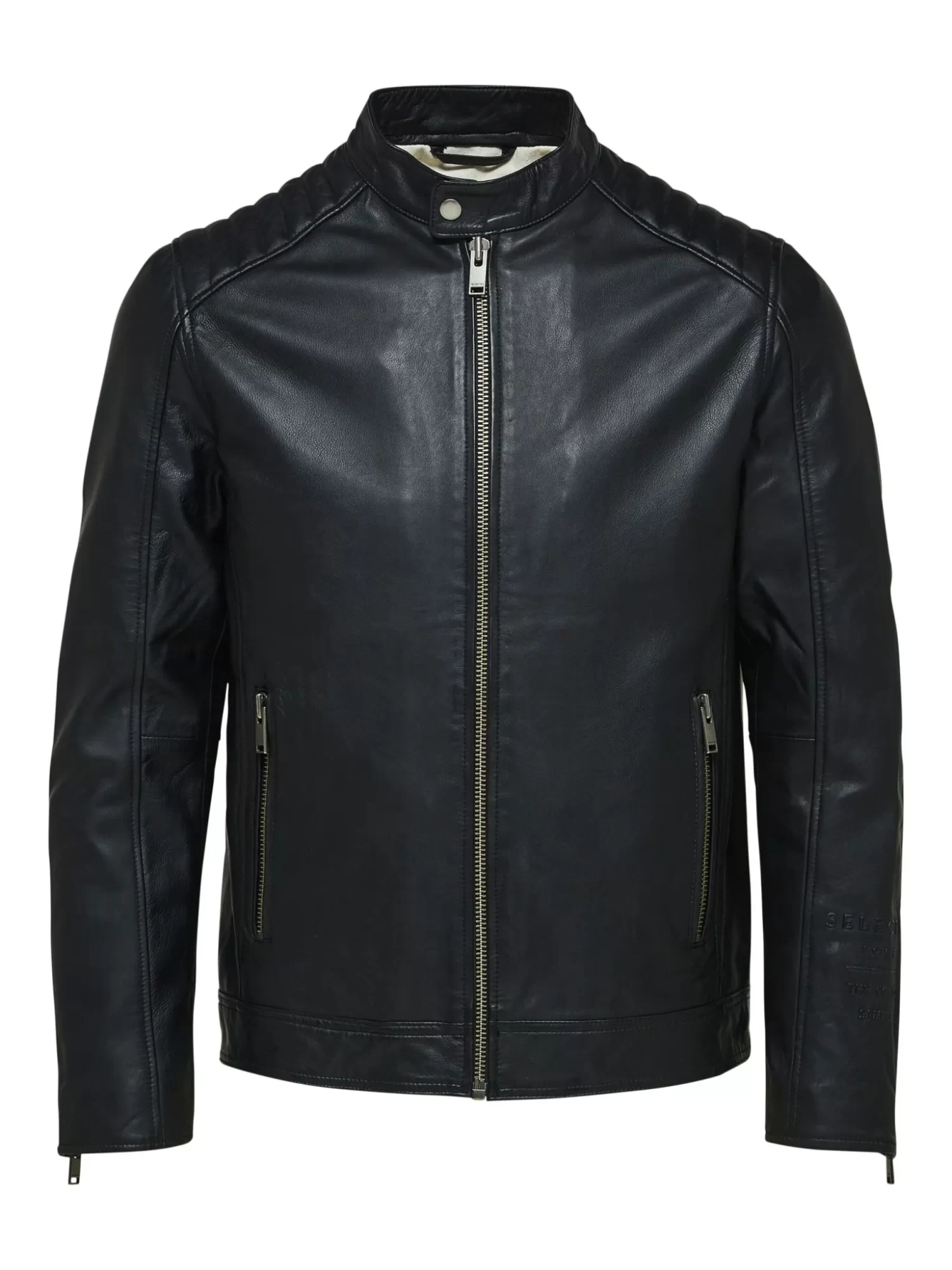 Mens Black Cafe Racer Biker Leather Jacket Leather