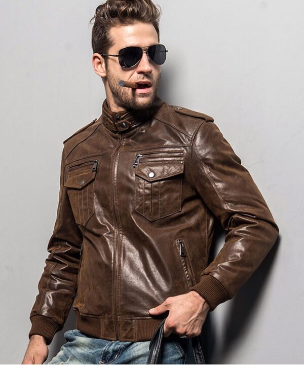 Mens Brown Bomber Leather Jacket