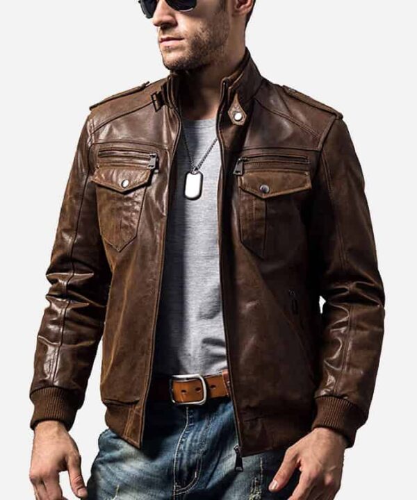 Mens Brown Boomber Leather Jacket