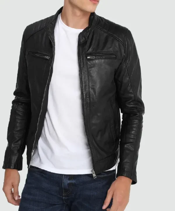 Mens Hooded Leather jacket