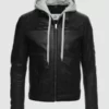 Mens Hooded Leather jacket