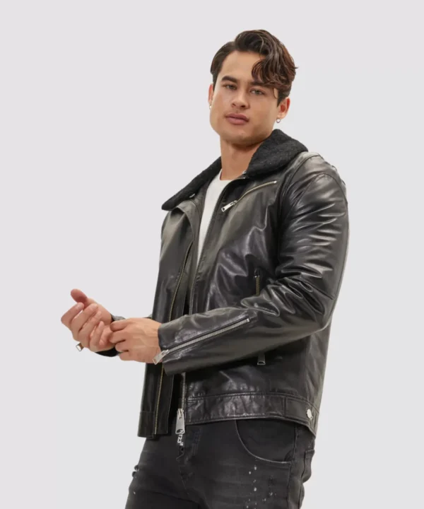 Mens Style Shearling Collar Leather Jacket