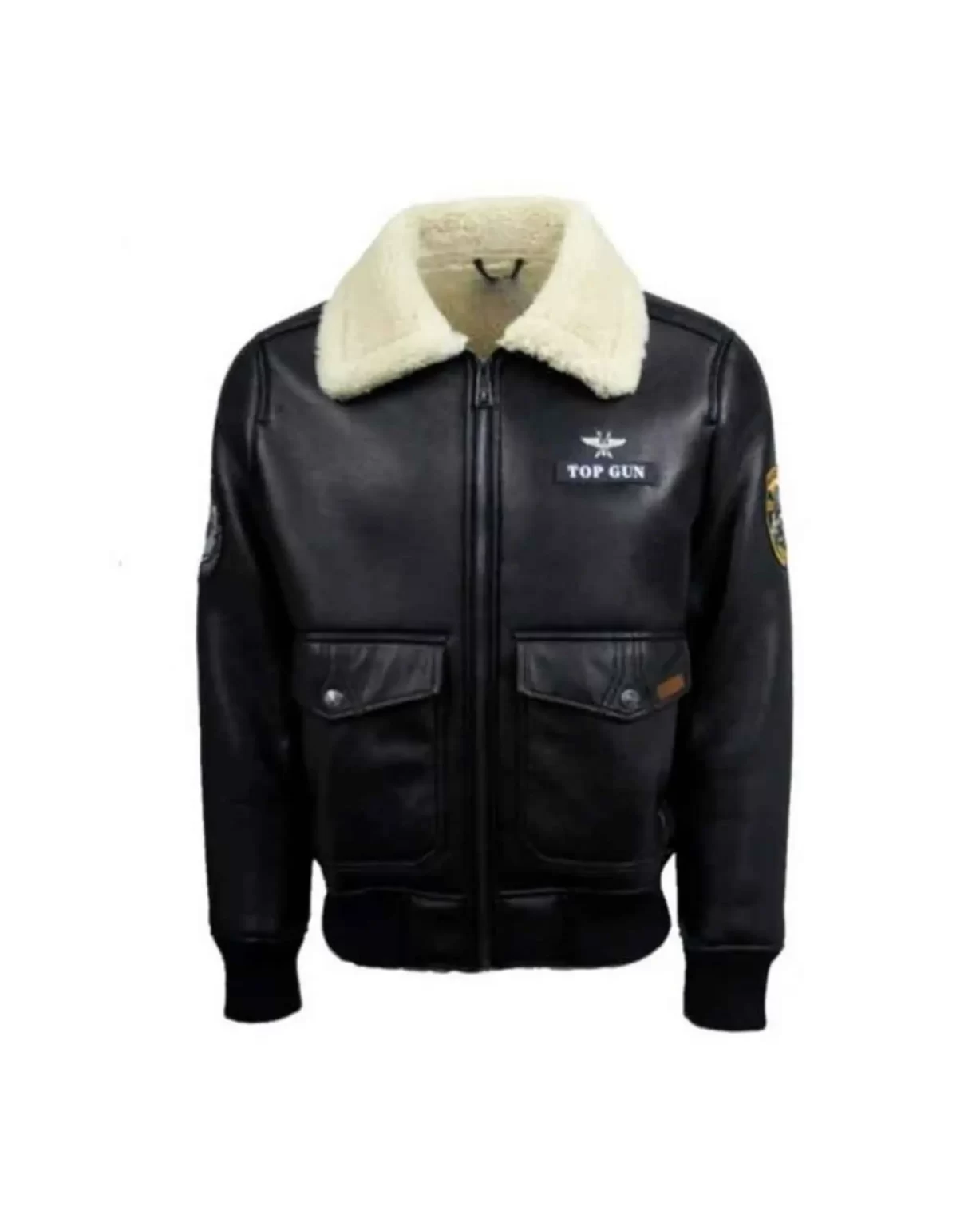 Mens Top Gun Shearling Black Leather Jacket